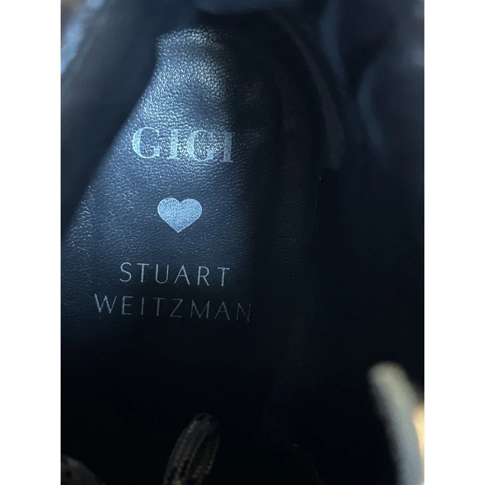 Stuart‎ Weitzman Women's 8M Metallic Gunmetal Patent Leather Ankle Boots Block